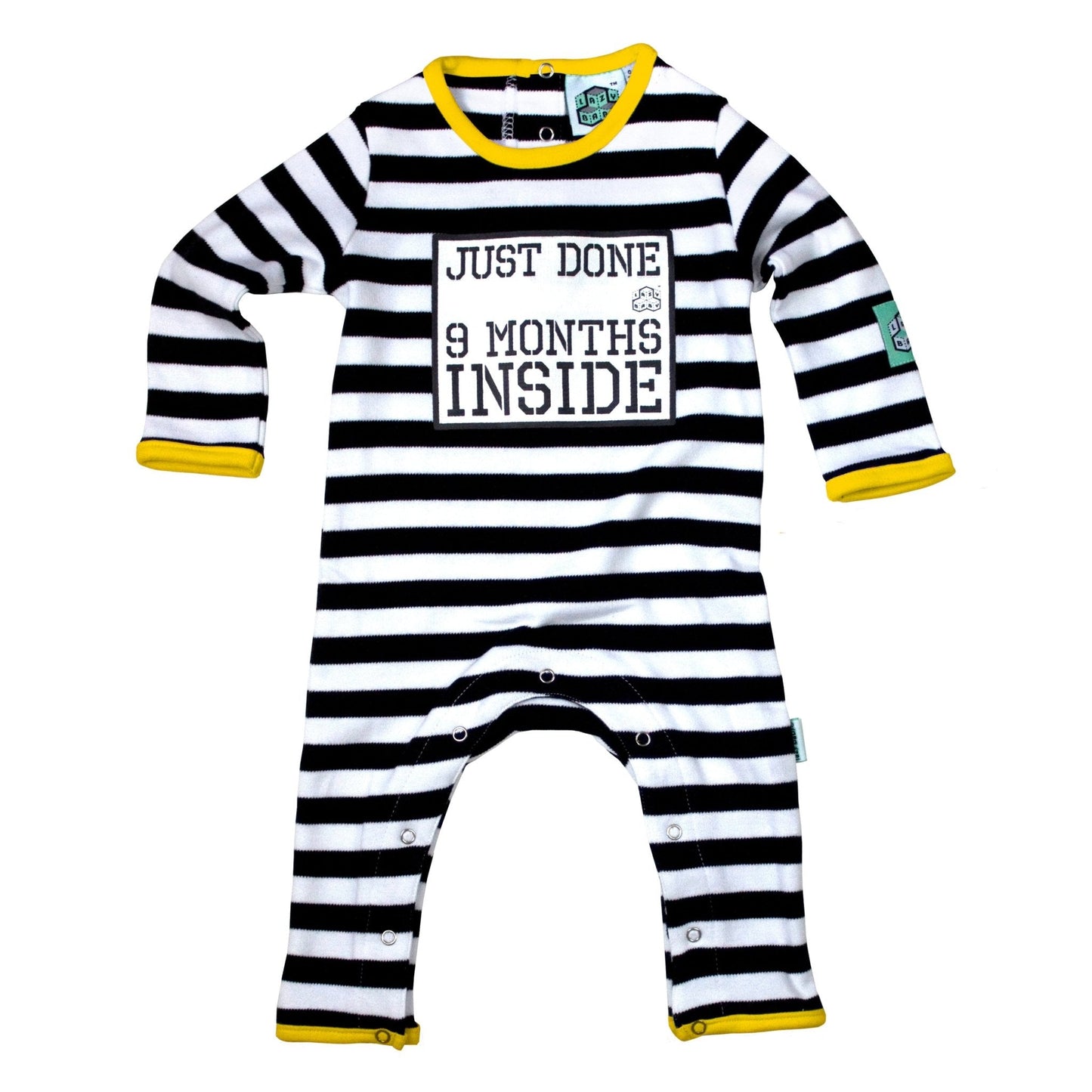 Work Colleague Baby Gift – Just Done 9 Months Inside® - Yellow Baby Grow by Lazy Baby®